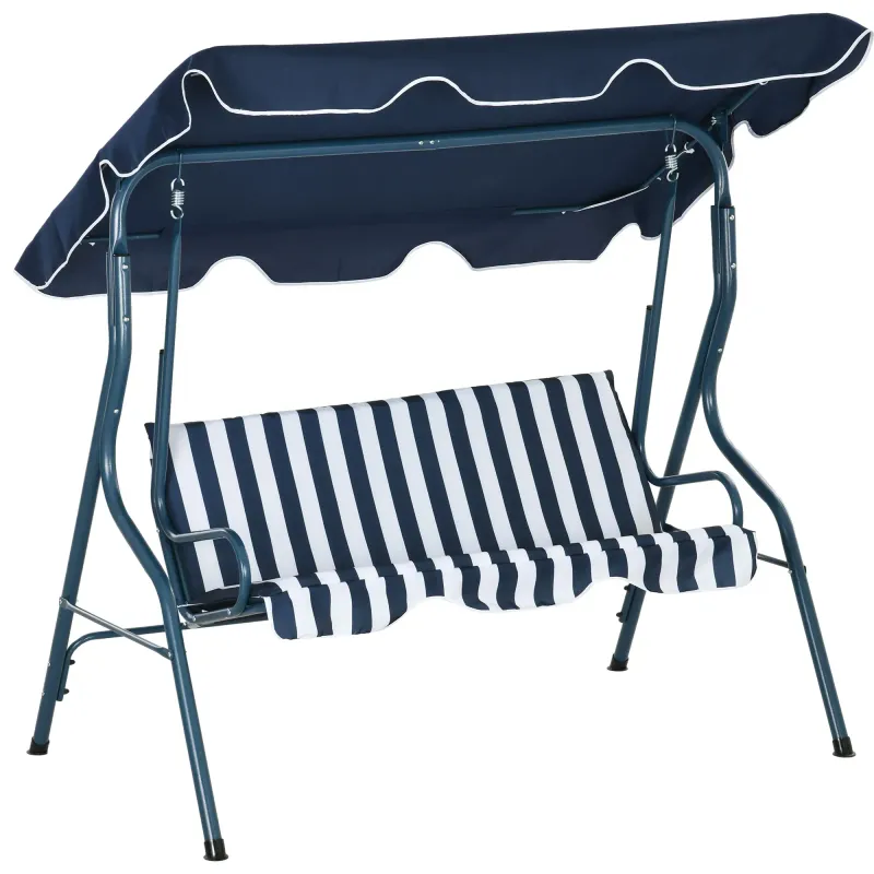 Hollywoodschaukel Gartenliege 3-Sitzer Blau Weiss Gestreift
