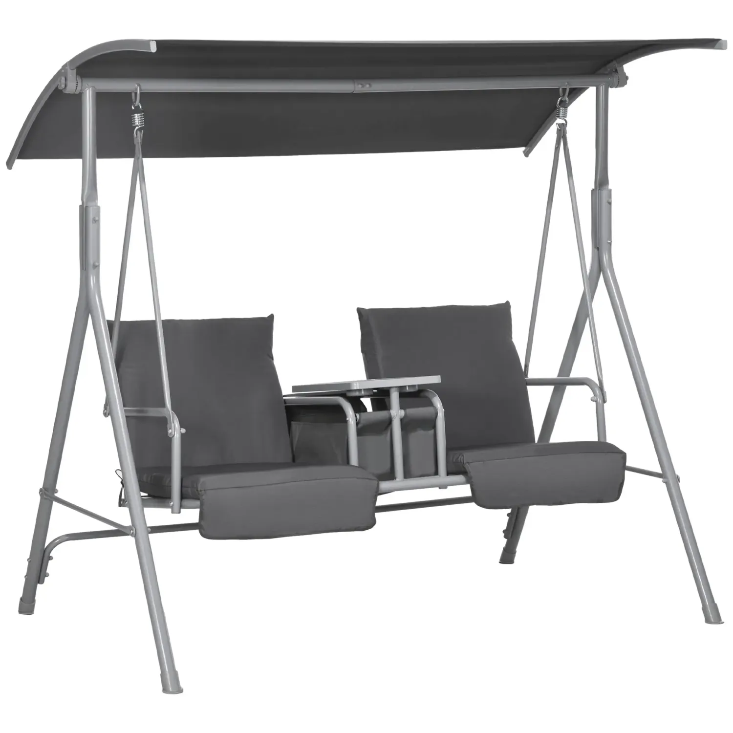 Hollywoodschaukel, 2-Sitzer, mit Dach und Tisch, Metallrahmen, bis 180 kg, 175x110x165 cm, Grau