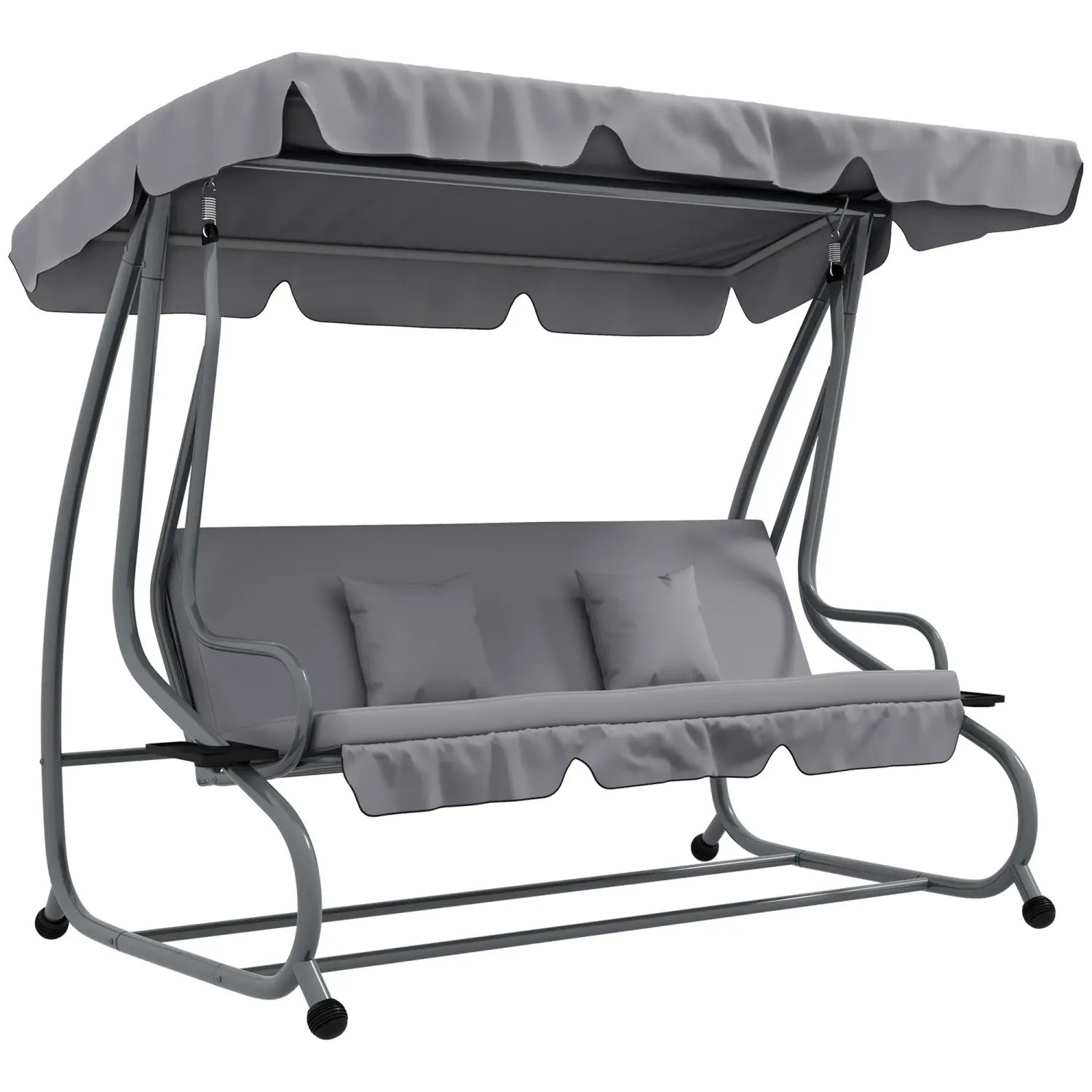 2-in-1 Hollywoodschaukel mit Liegefunktion, verstellbares Dach, bis 340 kg, Stahl, 200x120x164 cm, Grau