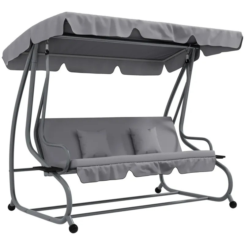 2-in-1 Hollywoodschaukel mit Liegefunktion, verstellbares Dach, bis 340 kg, Stahl, 200x120x164 cm, Grau
