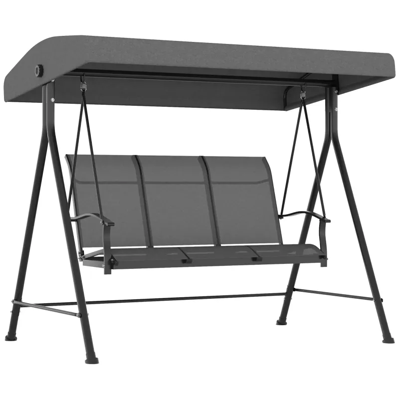 Hollywoodschaukel, für 3 Personen, verstellbares Sonnendach, bis 240 kg, dunkelgrau, 195 x 118 x 170 cm