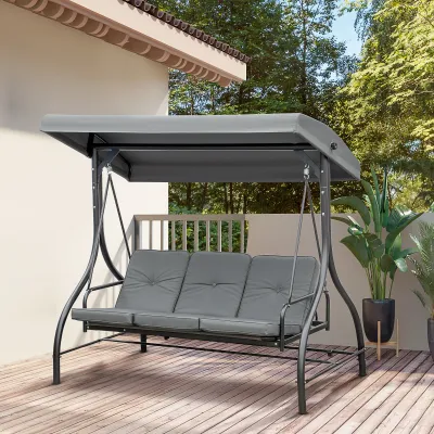 2 in 1 Hollywoodschaukel mit Sonnenschutz, Schaukelbett, 3 Sitze, dunkelgrau