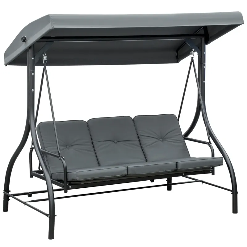 2 in 1 Hollywoodschaukel mit Sonnenschutz, Schaukelbett, 3 Sitze, dunkelgrau