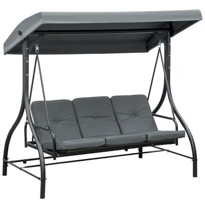 2 in 1 Hollywoodschaukel mit Sonnenschutz, Schaukelbett, 3 Sitze, dunkelgrau