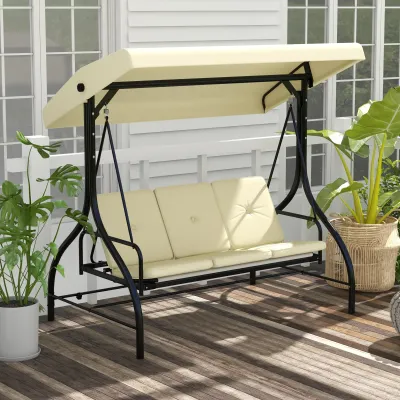 2 in 1 Hollywoodschaukel mit Sonnenschutz, Schaukelbett, 3 Sitze, beige