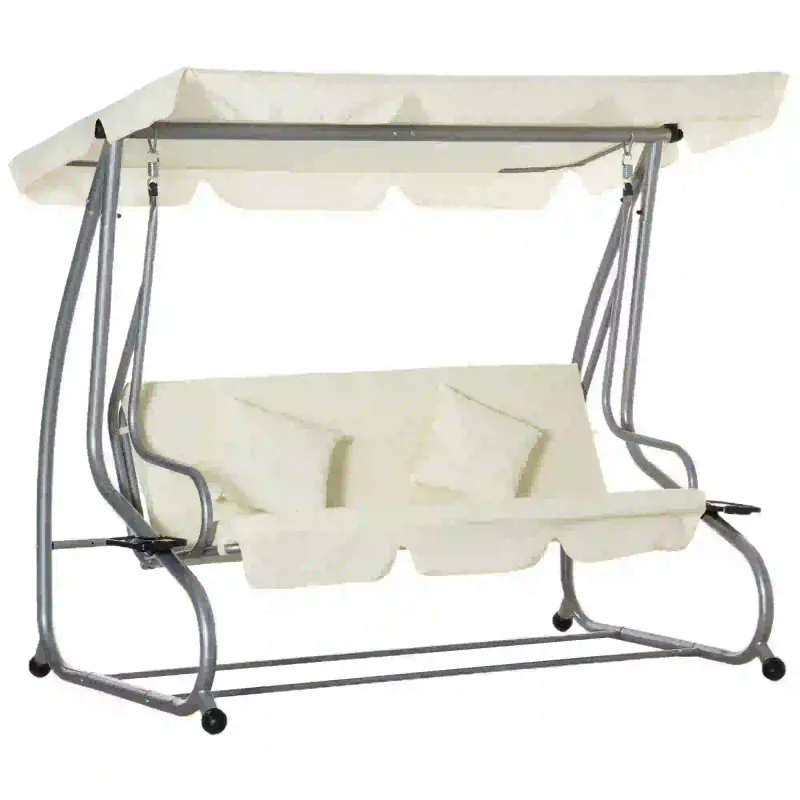 3-Sitzer Hollywoodschaukel mit Sitz- und Rückenlehnen,  Tablett, Beige
