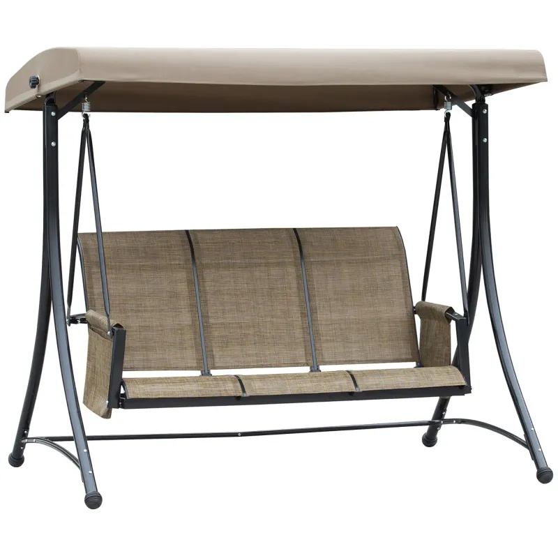 3-Sitzer Hollywoodschaukel, Gartenschaukel mit Sonnendach, Aluminium, Braun