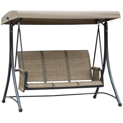 3-Sitzer Hollywoodschaukel, Gartenschaukel mit Sonnendach, Aluminium, Braun