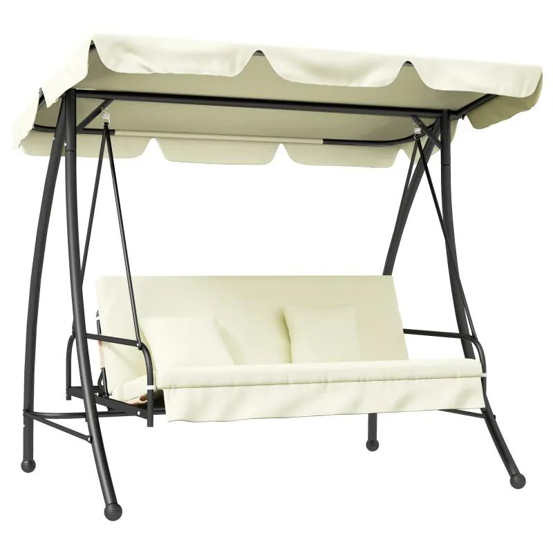 2 in 1 Hollywoodschaukel mit Liege-Funktion, 3 Sitzer, Weiss