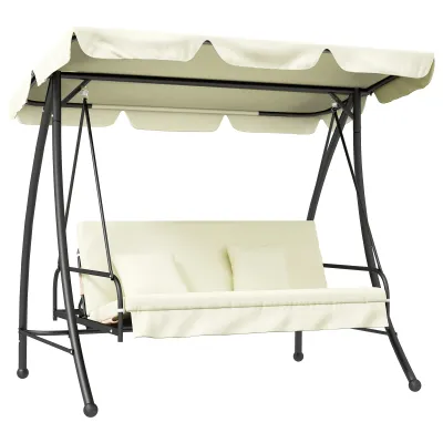 2 in 1 Hollywoodschaukel mit Liege-Funktion, 3 Sitzer, Weiss