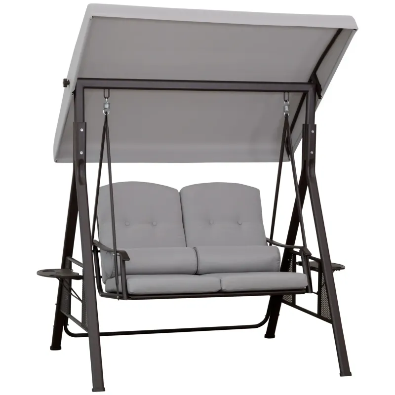 2-Sitzer Hollywoodschaukel mit Sonnendach Kissen Tablett Grau 162 x 118 x 173 cm