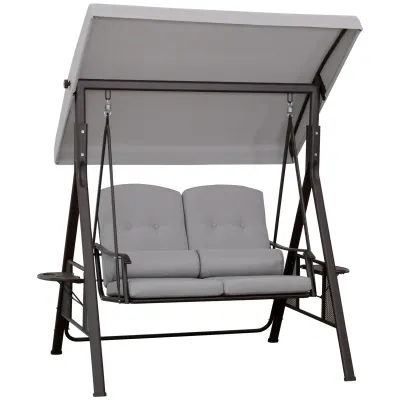 2-Sitzer Hollywoodschaukel mit Sonnendach Kissen Tablett Grau 162 x 118 x 173 cm