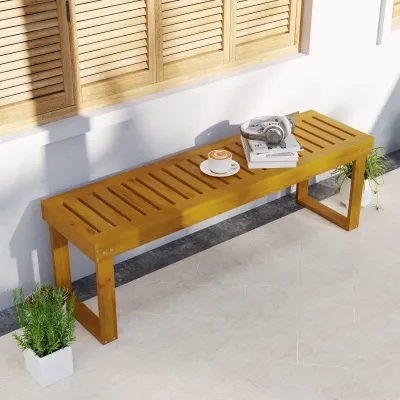 2-Sitzer-Bank, Gartenbank aus Kiefernholz mit Latten-Sitz, Teak