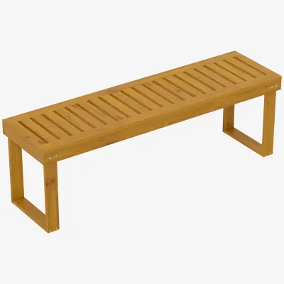 2-Sitzer-Bank, Gartenbank aus Kiefernholz mit Latten-Sitz, Teak