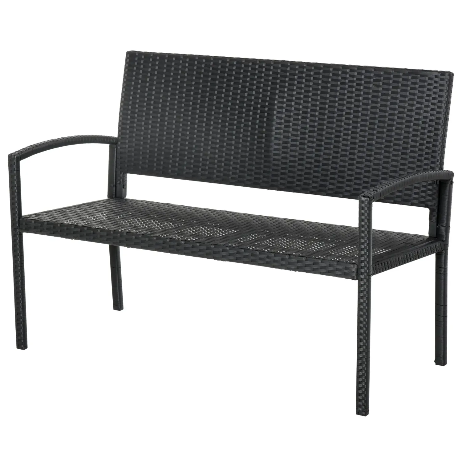 Gartenbank, in Rattanoptik, mit Stahlrahmen, für 2 Personen, Schwarz, 122 x 60 x 85cm