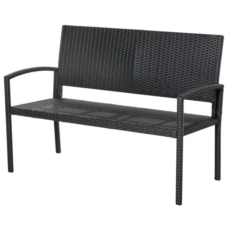 Gartenbank, in Rattanoptik, mit Stahlrahmen, für 2 Personen, Schwarz, 122 x 60 x 85cm