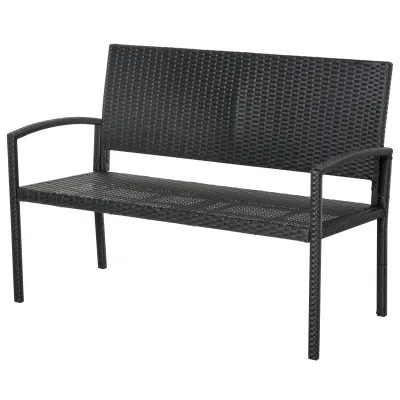 Gartenbank, in Rattanoptik, mit Stahlrahmen, für 2 Personen, Schwarz, 122 x 60 x 85cm
