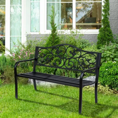 2-Sitzer Gartenbank Parkbank für Terrasse, Garten, Aussenbereich, Schwarz