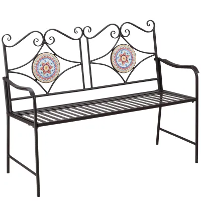 Gartenbank im Vintage-Design, mit Mosaiksteinen, 121 cm x 52 cm x 93 cm,