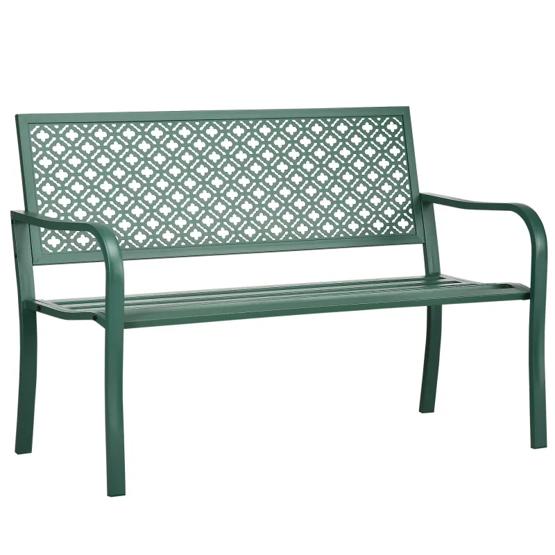 Gartenbank aus Metall, 2-Sitzer, wetterbeständig, 127 cm x 63 cm x 83 cm, Grün