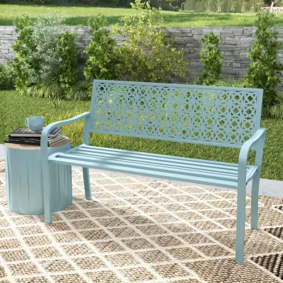 Parkbank, Gartenbank aus Stahl mit Armlehnen für 2 Personen, Blau