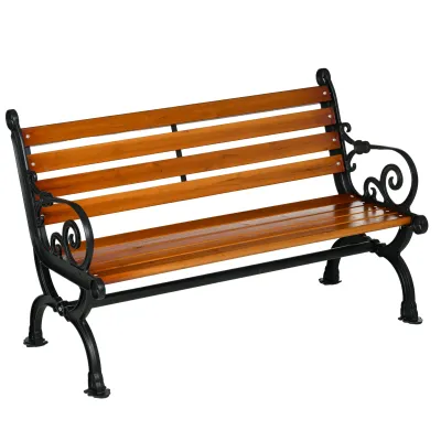 dekorative Sitzbank für 2 Personen mit Armlehnen, für Garten &amp; Terrasse, Gussaluminium+Naturholz