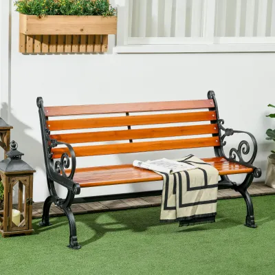 dekorative Sitzbank für 2 Personen mit Armlehnen, für Garten &amp; Terrasse, Gussaluminium+Naturholz