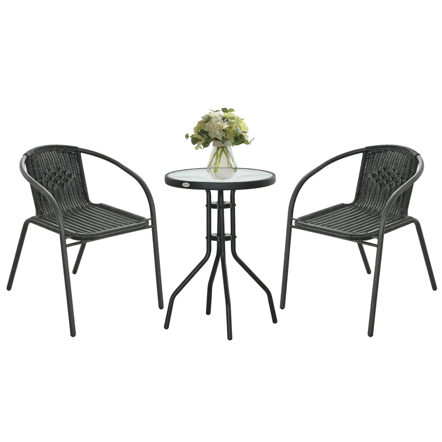 3-teiliges Gartenmöbel-Set Balkonmöbel aus PE-Rattan 2 Sessel + 1 Couchtisch gehärtete Glasplatte