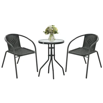 3-teiliges Gartenmöbel-Set Balkonmöbel aus PE-Rattan 2 Sessel + 1 Couchtisch gehärtete Glasplatte