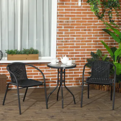 3-teiliges Gartenmöbel-Set Balkonmöbel aus PE-Rattan 2 Sessel + 1 Couchtisch gehärtete Glasplatte