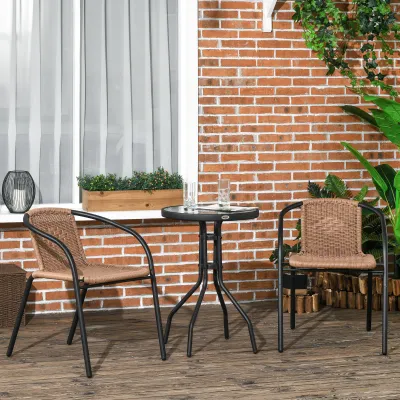3-teiliges Rattan-Gartenmöbelset Bistromöbelset 2 Sessel + 1 Couchtisch mit gehärteter Glasplatte