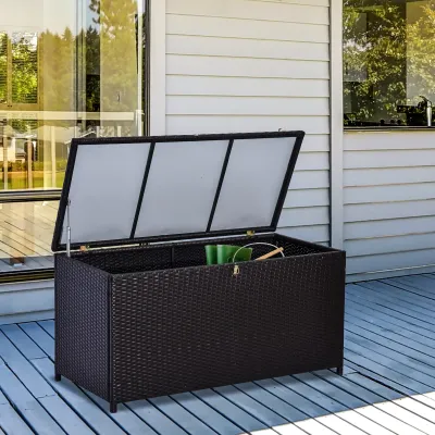Rattan-Kissenbox Auflagenbox Gartenbox Garten Metall Braun L118 x B54 x H59cm