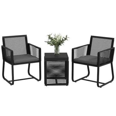 3-teiliges Bistro-Set Rattan-Balkon-Set, modernes Design, 53 cm x 57 cm x 77 cm, Schwarz + Grau