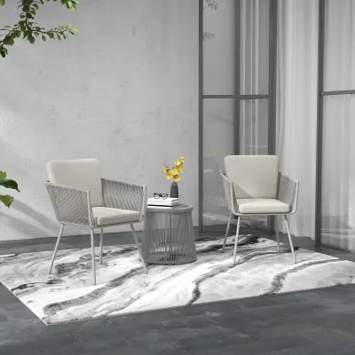 Gartenmöbel-Set im Kolonialstil 3-teilig, 2 Sessel mit grauen Kissen, grauer Couchtisch
