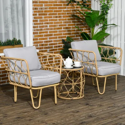 Gartenmöbel-Set aus geflochtenem Resin 2 Sessel + 1 runder Couchtisch inkl. Kissen