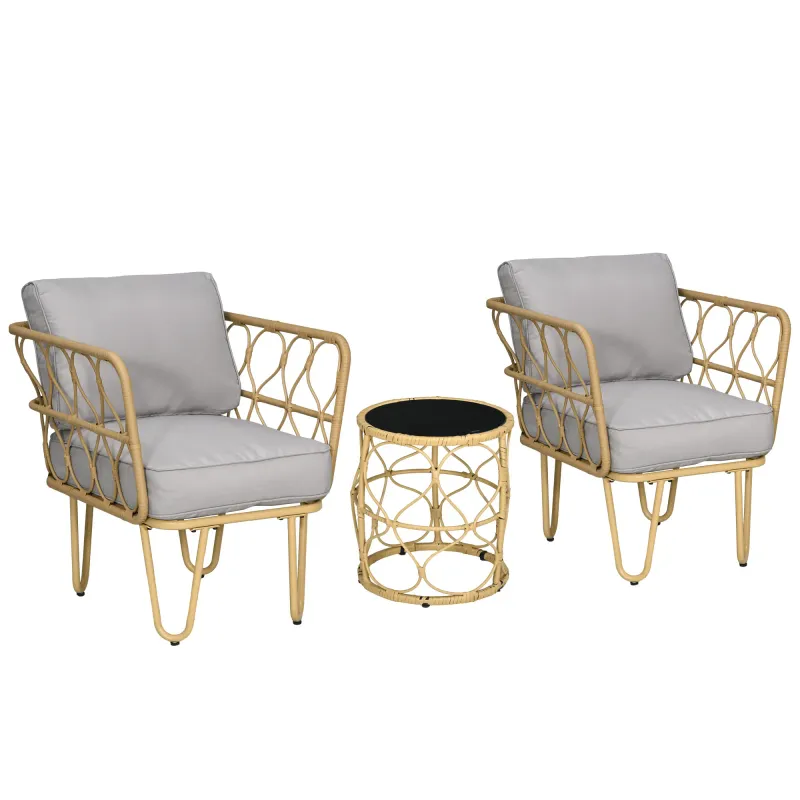 Gartenmöbel-Set aus geflochtenem Resin 2 Sessel + 1 runder Couchtisch inkl. Kissen