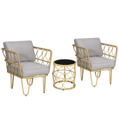 Gartenmöbel-Set aus geflochtenem Resin 2 Sessel + 1 runder Couchtisch inkl. Kissen