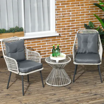 Gartenmöbel-Set 3-teilig, 2 Sessel + 1 runder Beistelltisch, inklusive Kissen, grau