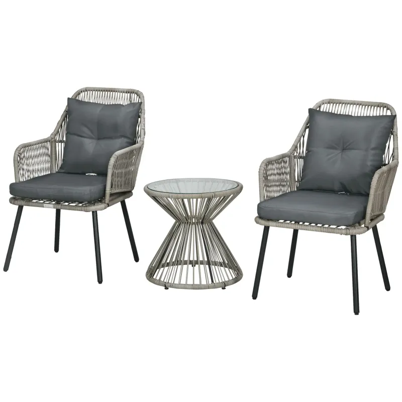 Gartenmöbel-Set 3-teilig, 2 Sessel + 1 runder Beistelltisch, inklusive Kissen, grau