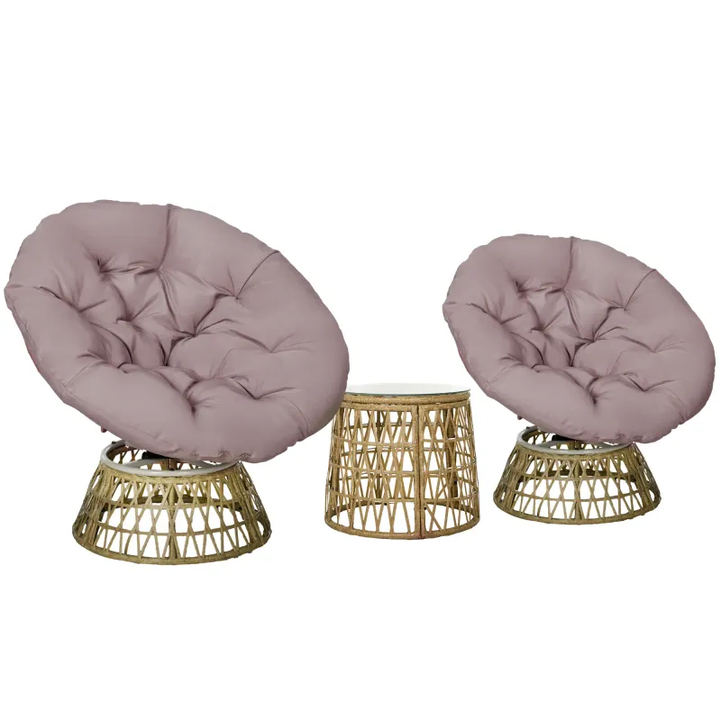 Rattan-Bistro-Set Balkon-Set Terrassenset, wetterbeständig, abnehmbare Polster, 85 cm x 70 cm x 82 cm, Natur +Hellbraun
