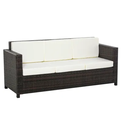 Rattan Sofa mit Kissen 3-Sitzer Loungesofa Braun+Weiss