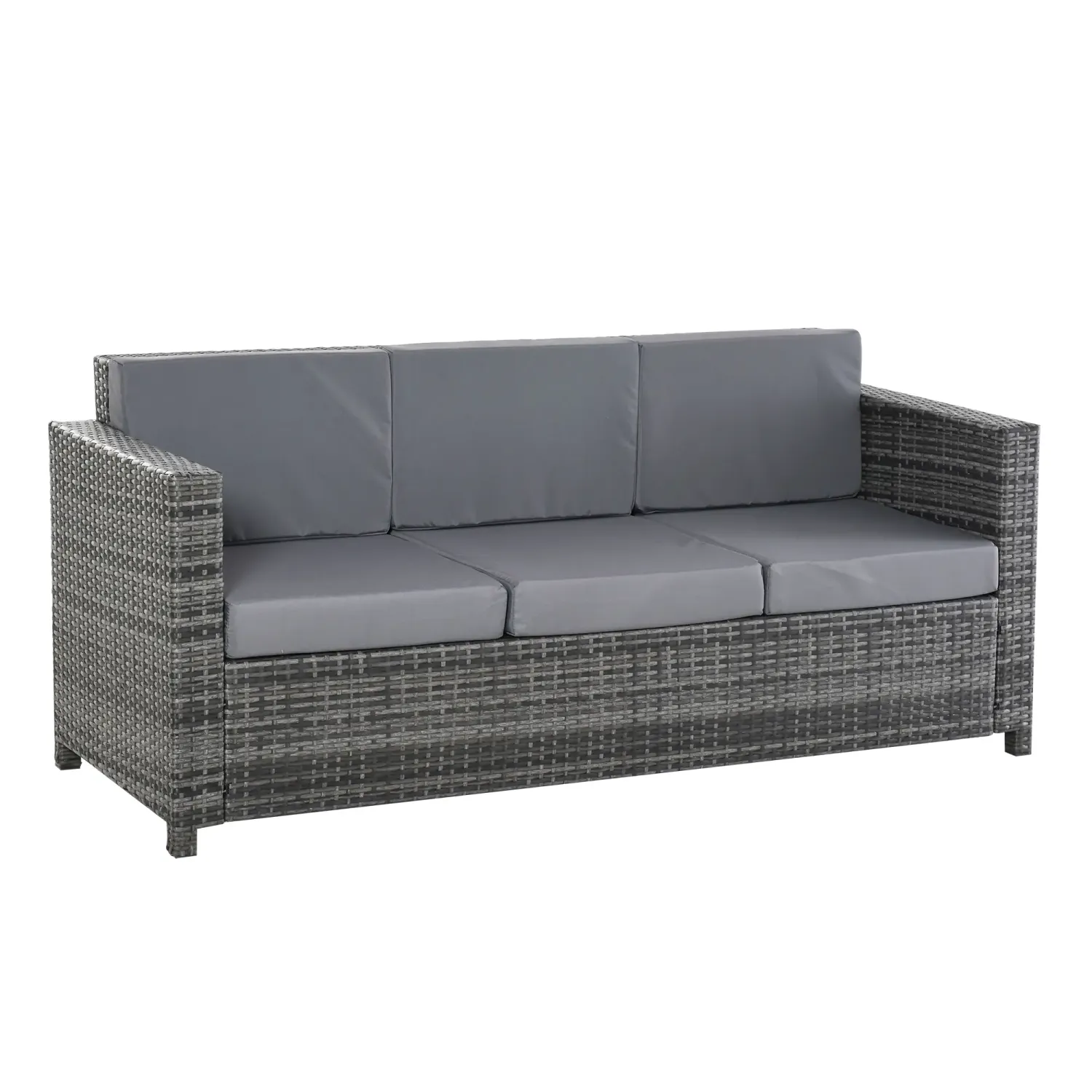 Rattan Sofa mit Kissen 3-Sitzer Loungesofa Grau