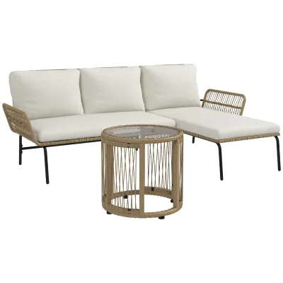 Rattan-Gartensitzgruppe Loungemöbel-Set, 122 x 79 x 75 cm, Natur + Cremeweiss
