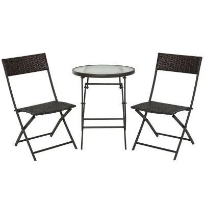 Bistroset Balkonset 3 tlg. Wicker Polyrattan Klappbar Braun