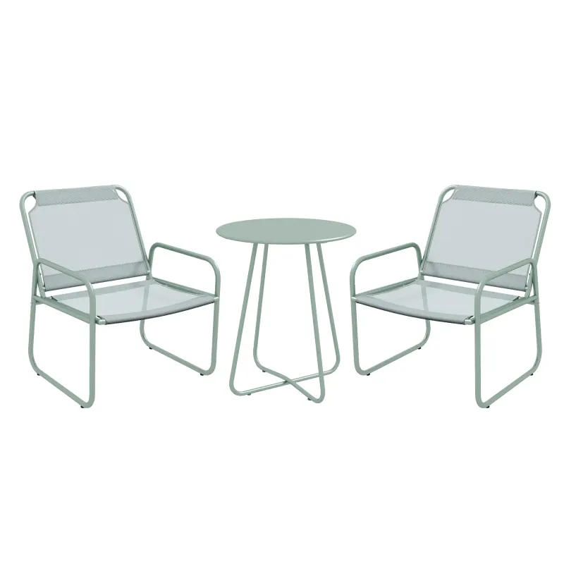 3-teiliges Gartenmöbelset, 2 Stühle, 1 runder Tisch Ø60 cm, Grün