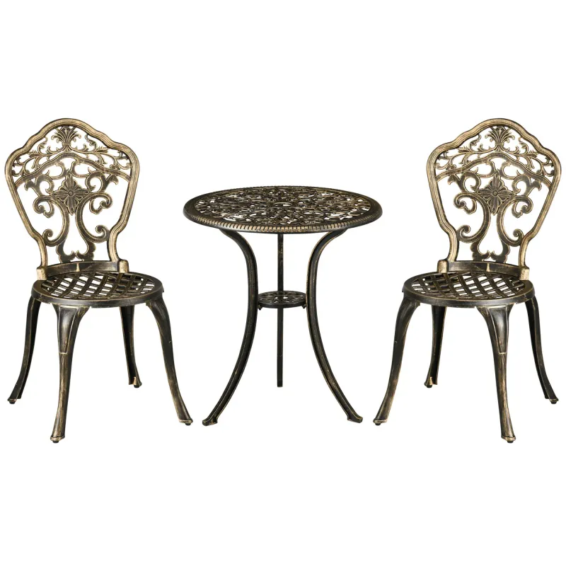 Balkon-Bistro-Set aus Aluminium, 3-teilig, mit 2 Stühlen + runder Tisch in Schmiedeeisenoptik