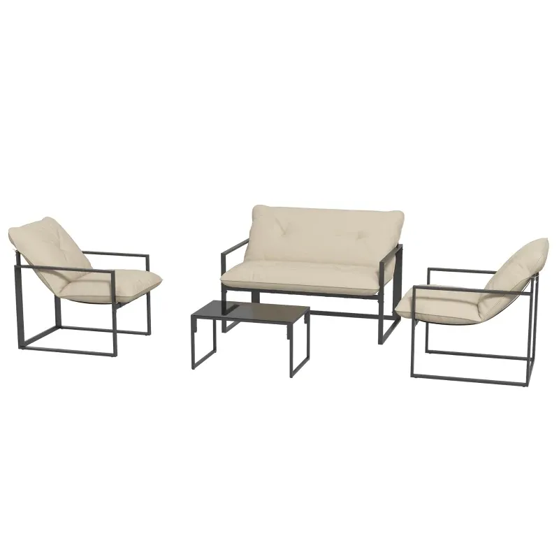 Gartenmöbel-Set 4 Personen mit 2-Sitzer-Sofa, 2 Sesseln und 1 Couchtisch in Hellgrau