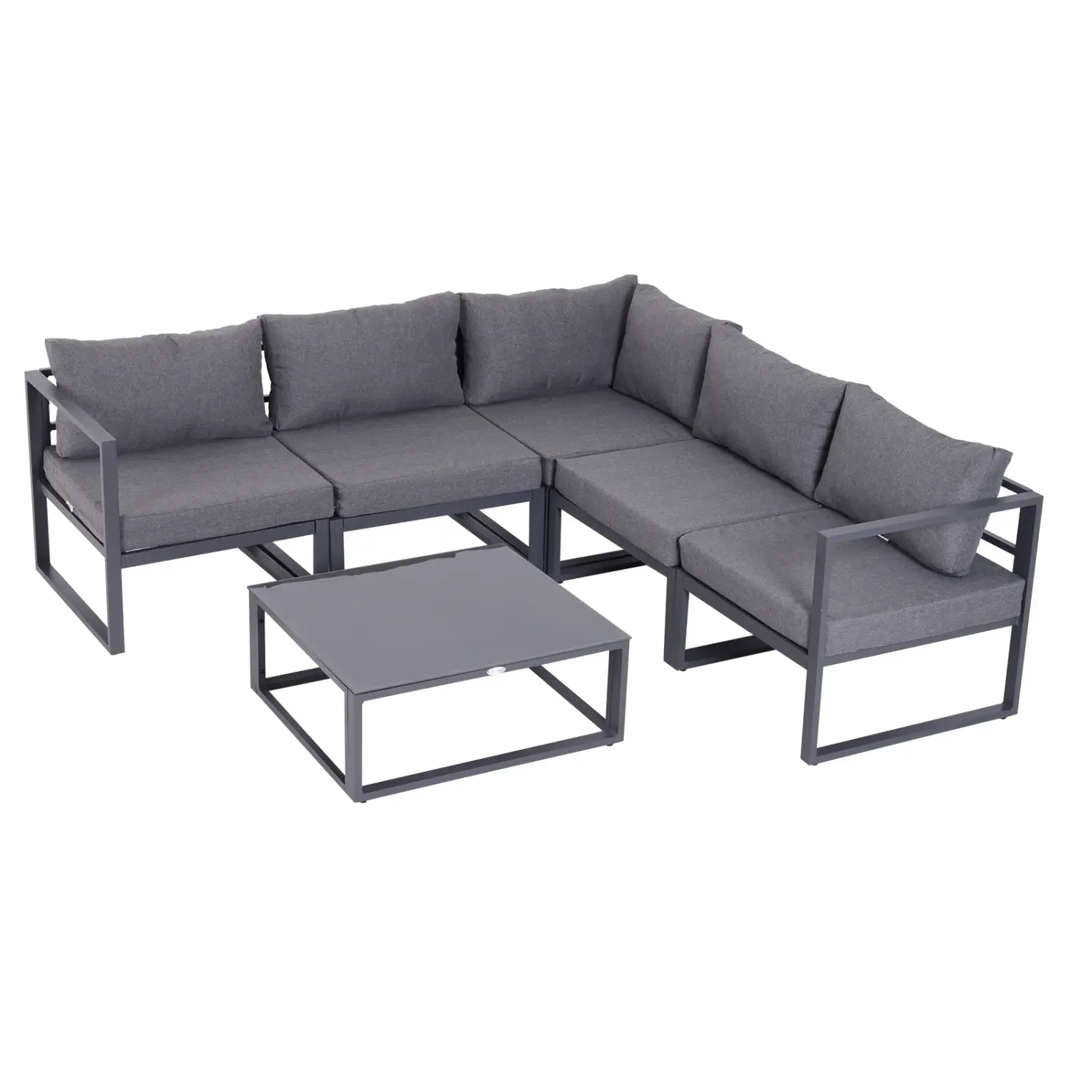 6-tlg. Gartengarnitur Sitzgruppe Alu+ Polyester + Hartglas Grau 4 x Sessel 1 x Ecksofa 1 x Beistelltisch Kissen