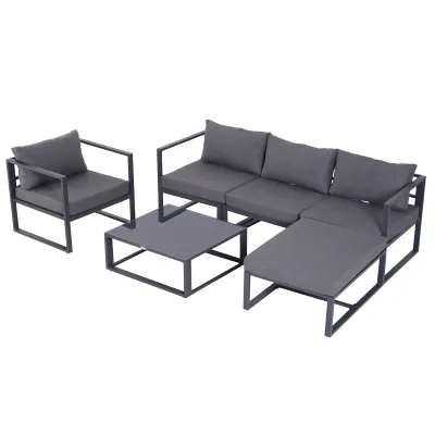 Gemütliche Gartenlounge Gartengarnitur Gartenmöbel mit Kissen grau