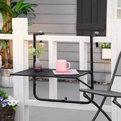 Balkonhängetisch klappbar, Hängetisch aus Metall wetterfest Balkontisch 60x40 cm Schwarz